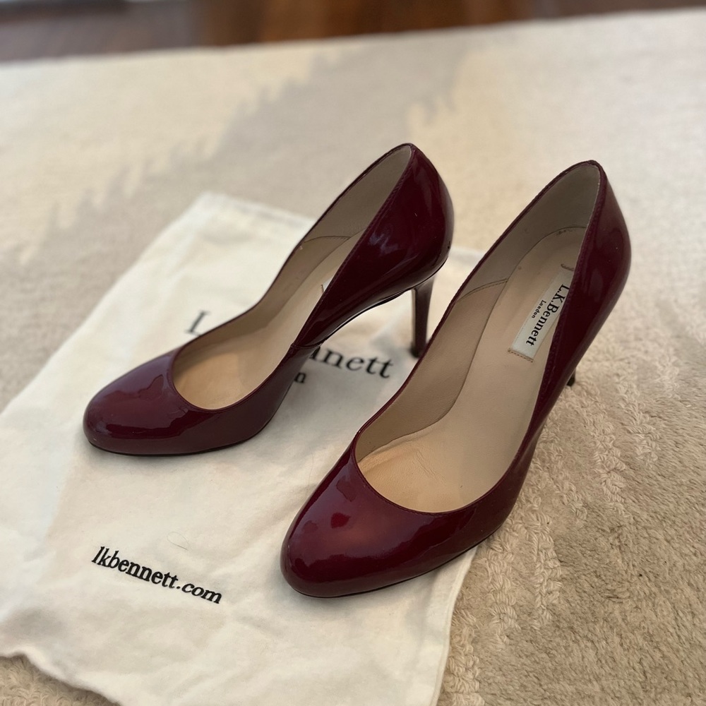 LK Bennett cerise pink red patent pumps